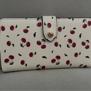 Poppy & Peonies White Wallet with Red Cherry Design
